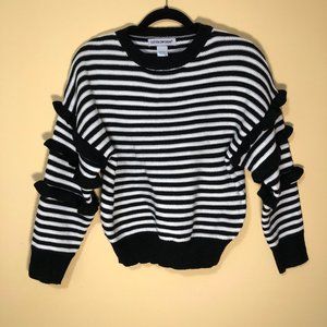Cotton Emporium Black White Stripe Ruffle Sweater